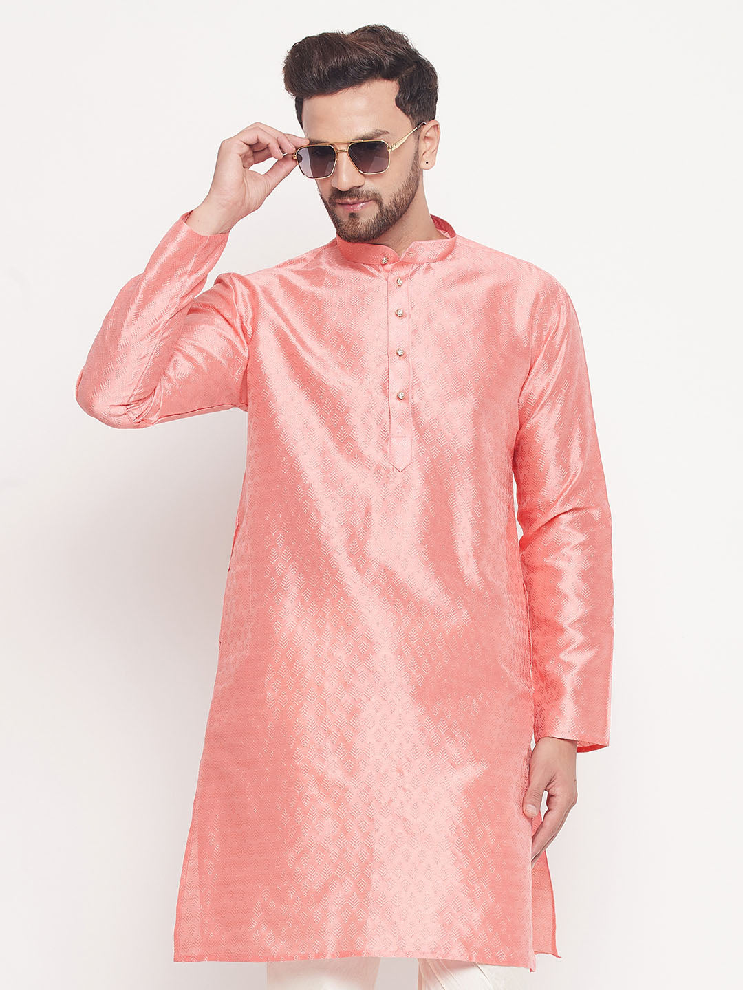 Men's Pink Silk Blend Kurta