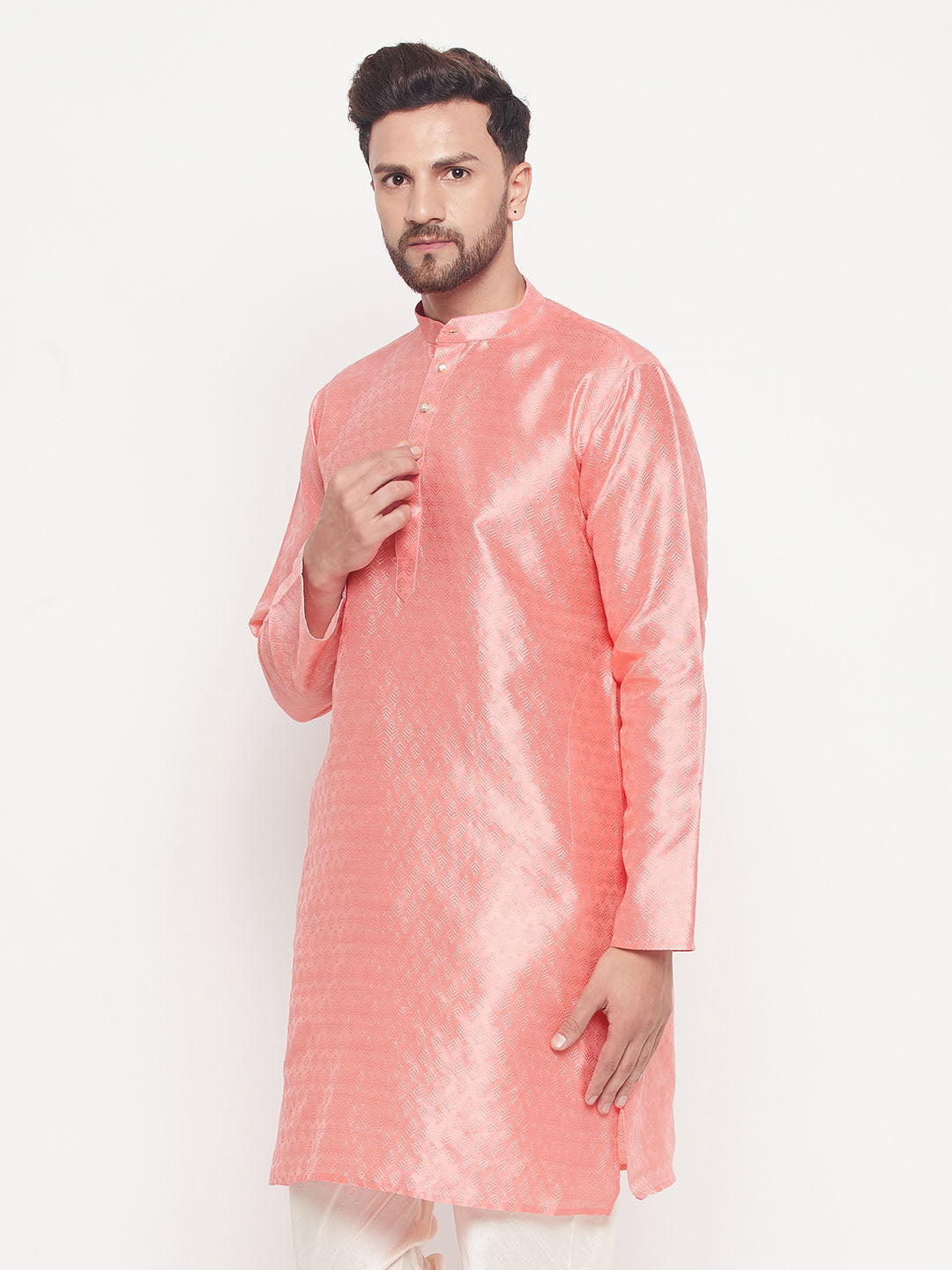 Men's Pink Silk Blend Kurta