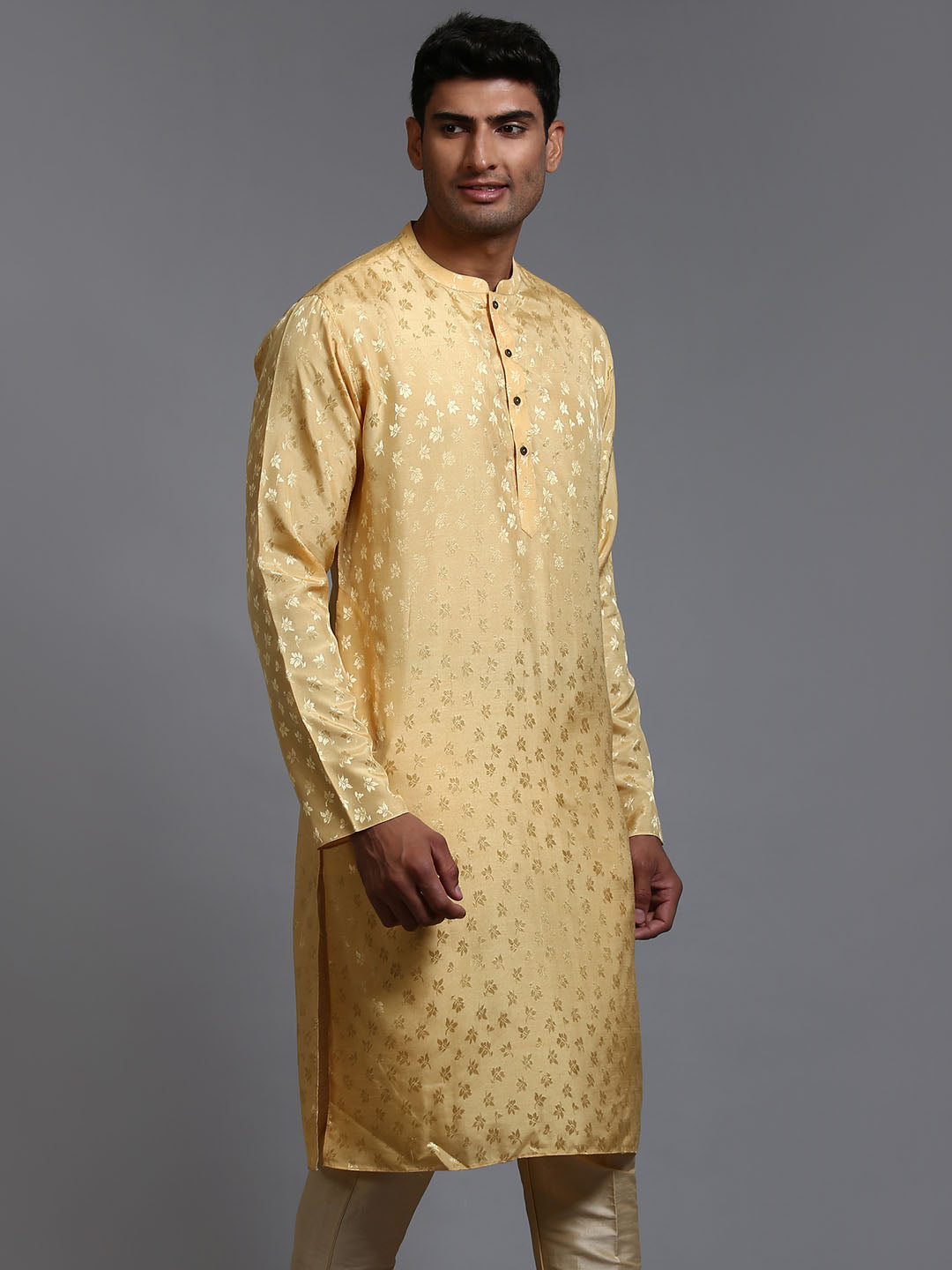 Men's Yellow Silk Blend Kurta