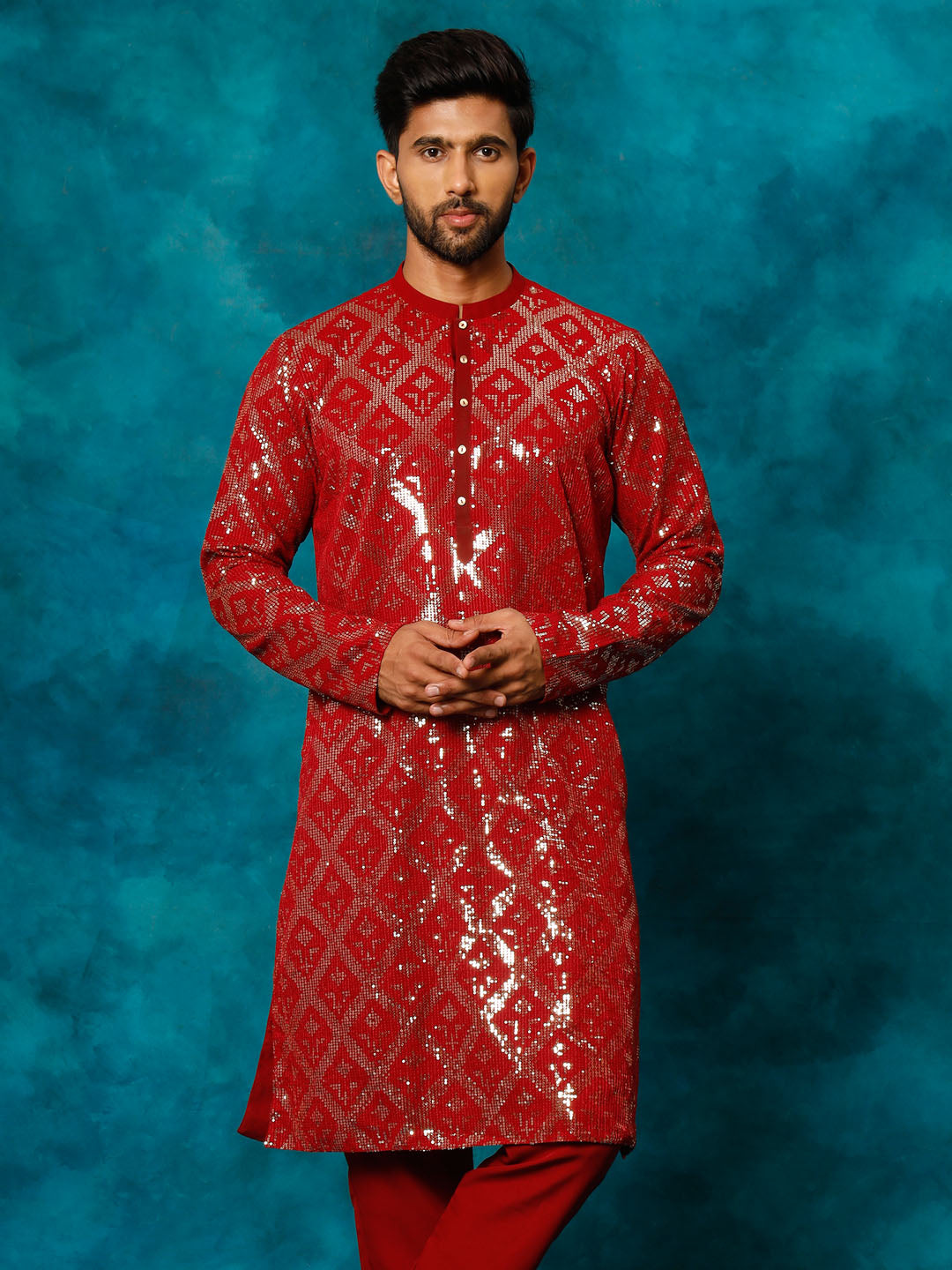 Men's Maroon Georgette Kurta