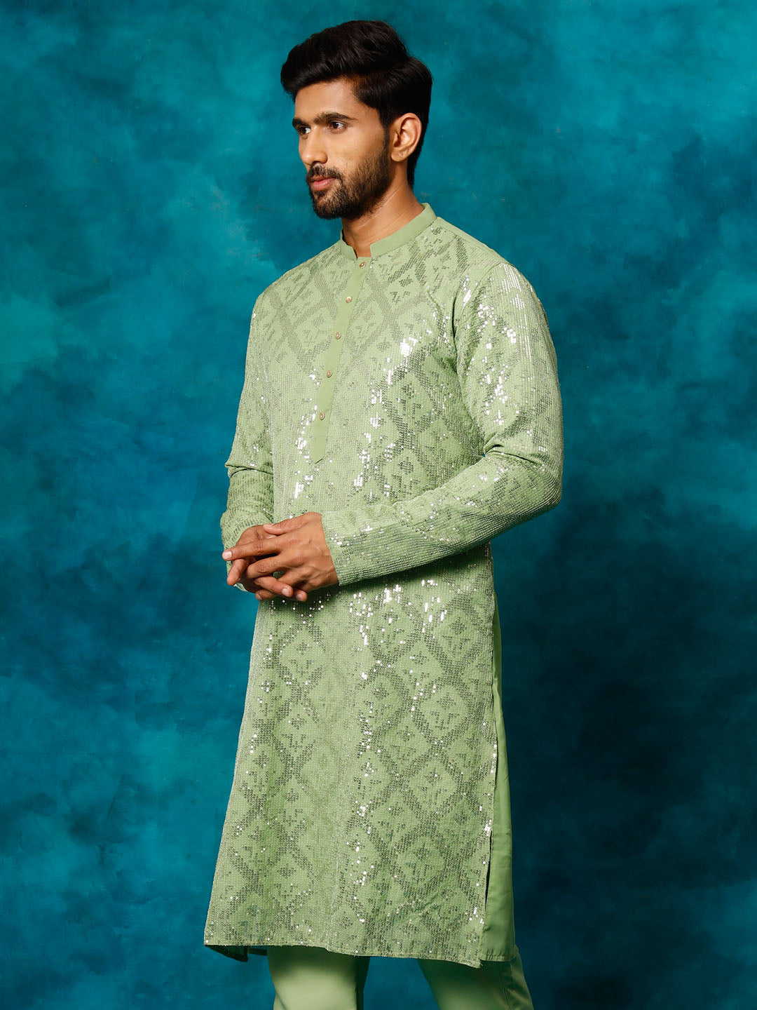 Men's Mint Green Georgette Kurta