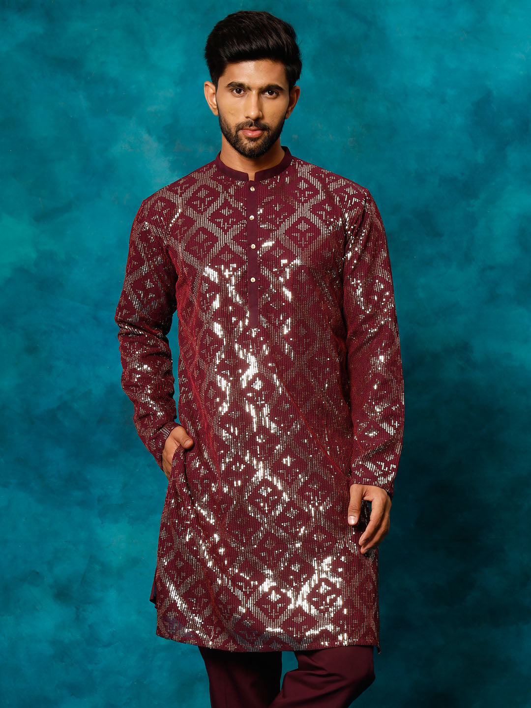 Men's Purple Georgette Kurta