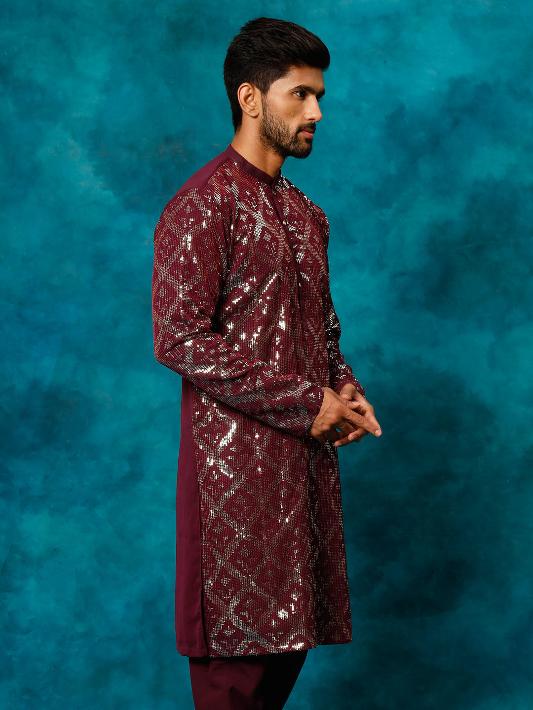 Men's Purple Georgette Kurta