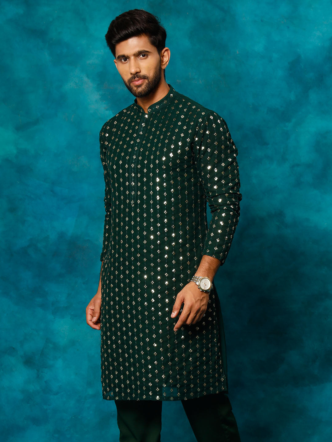 Men's Green Georgette Kurta