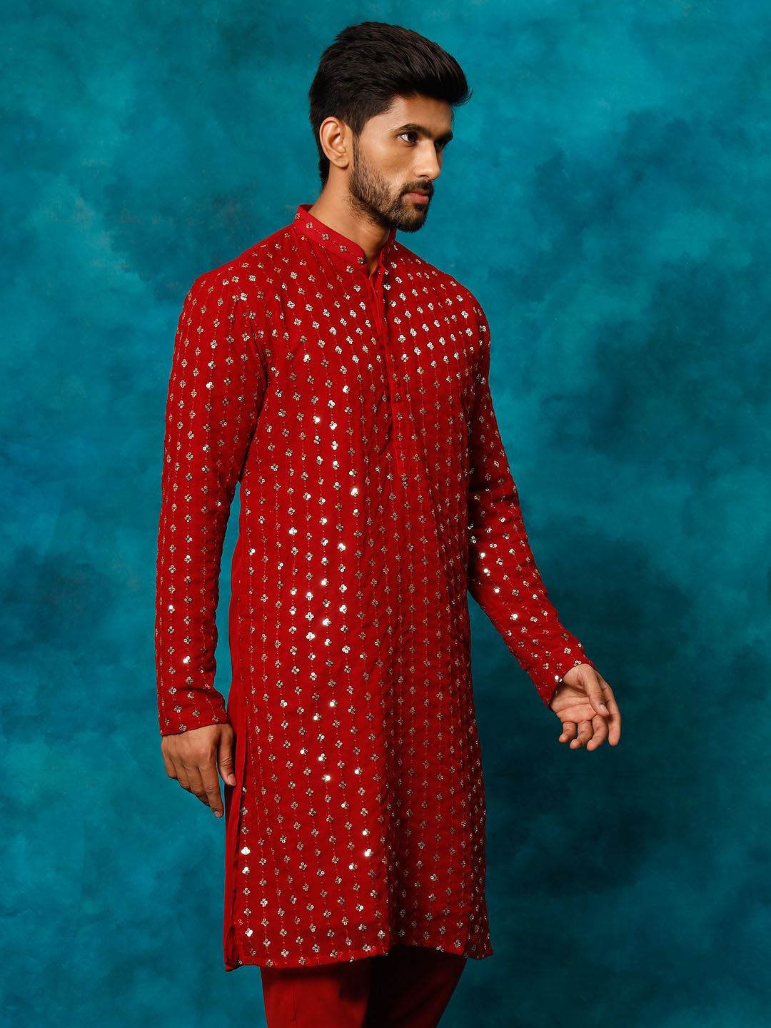 Men's Maroon Georgette Kurta