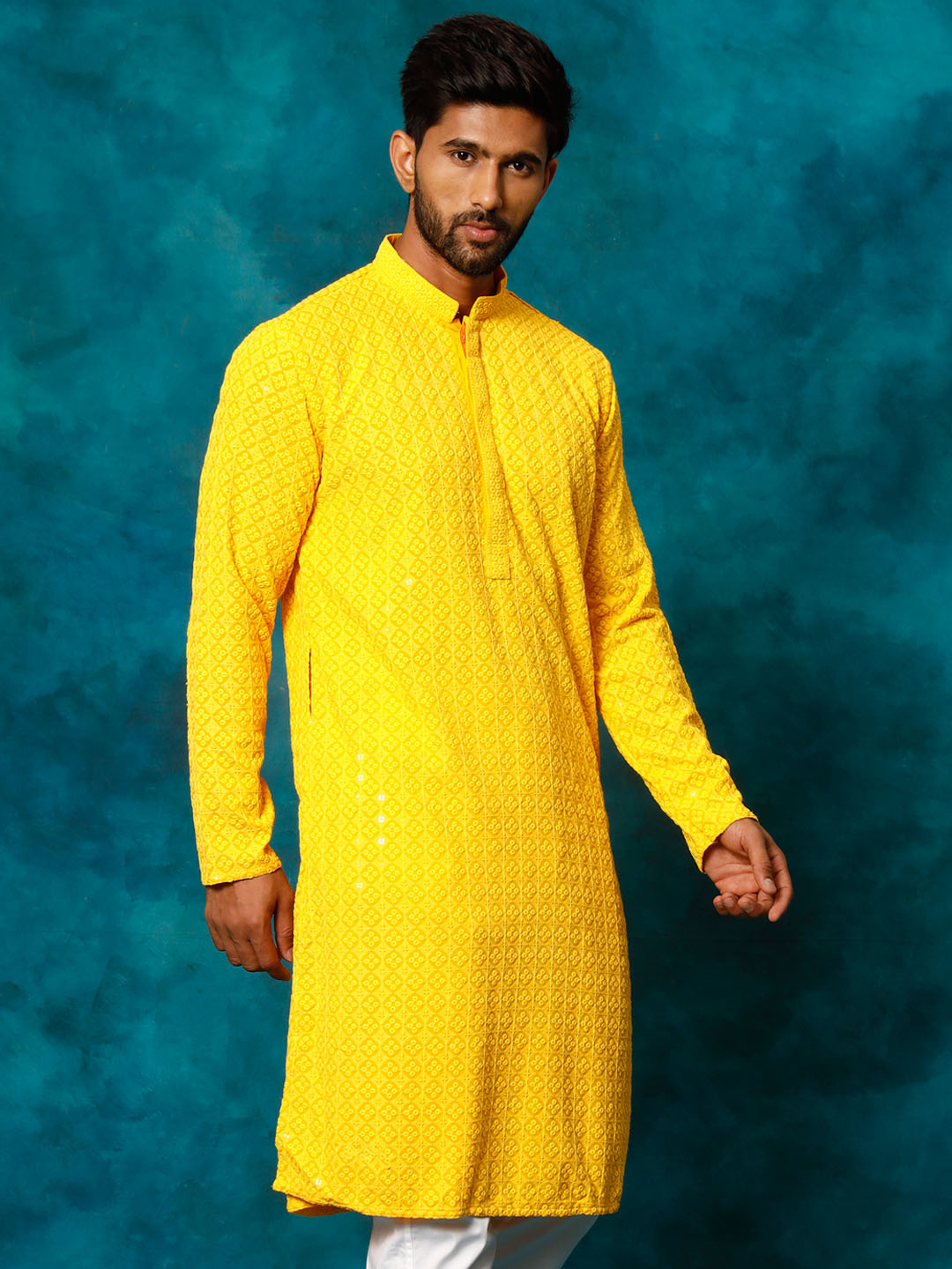 Men's Yellow Rayon Cotton Kurta