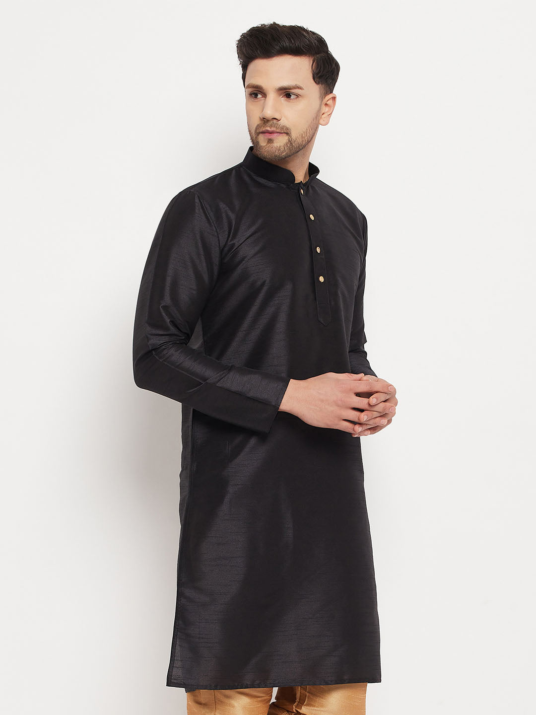 Men's Black Silk Blend Kurta