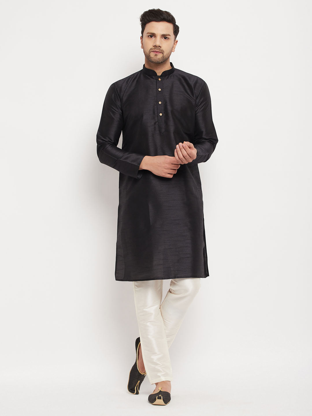 Men's Cream Silk Blend Kurta Pyjama Set