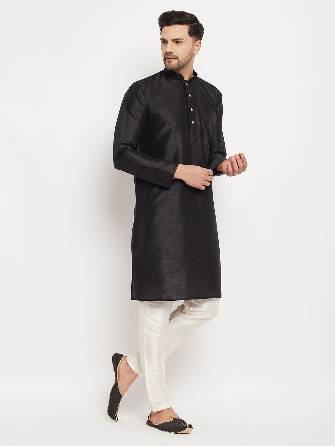 Men's Cream Silk Blend Kurta Pyjama Set