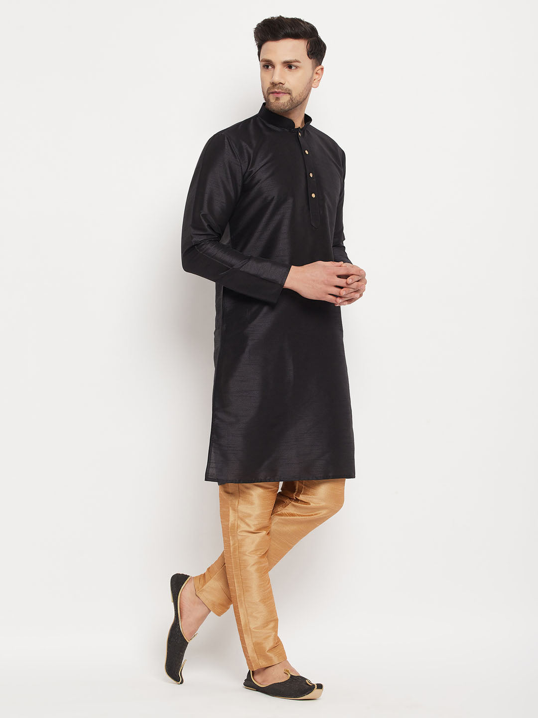 Men's Rose Gold Silk Blend Kurta Pyjama Set