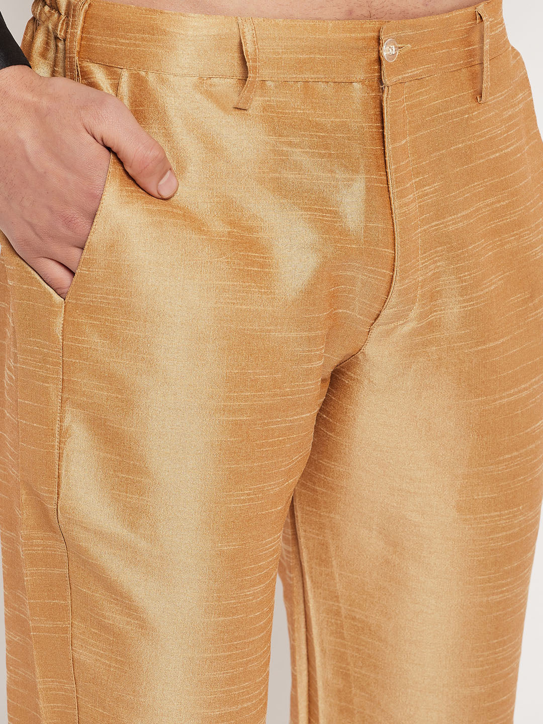 Men's Rose Gold Silk Blend Kurta Pyjama Set