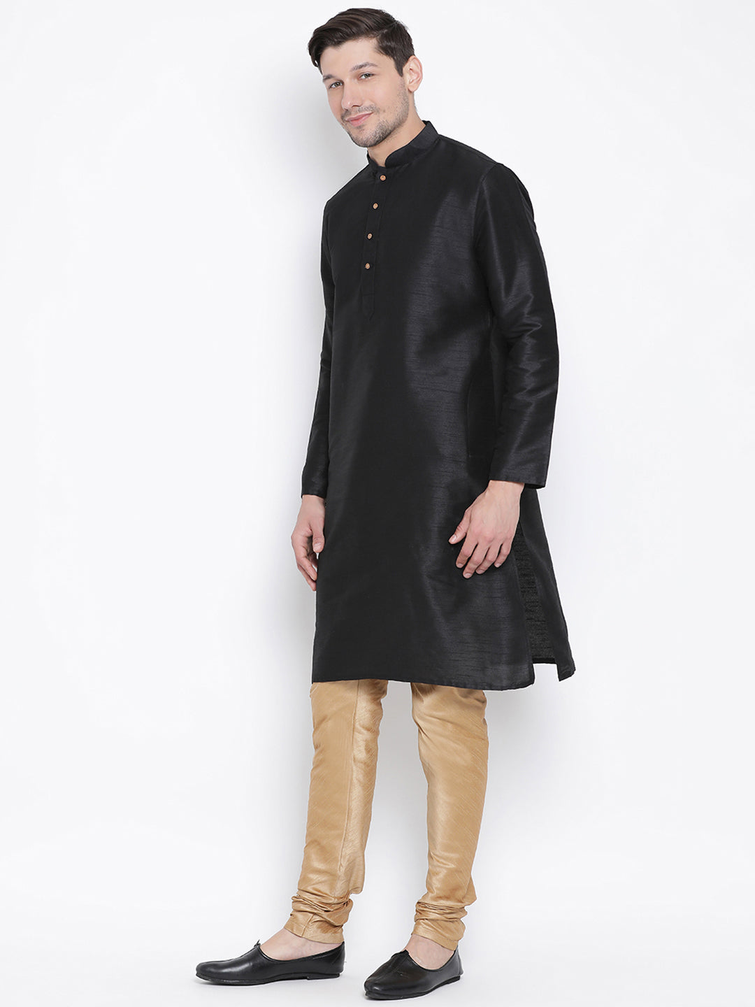 Men's Black Silk Blend Kurta Pyjama Set