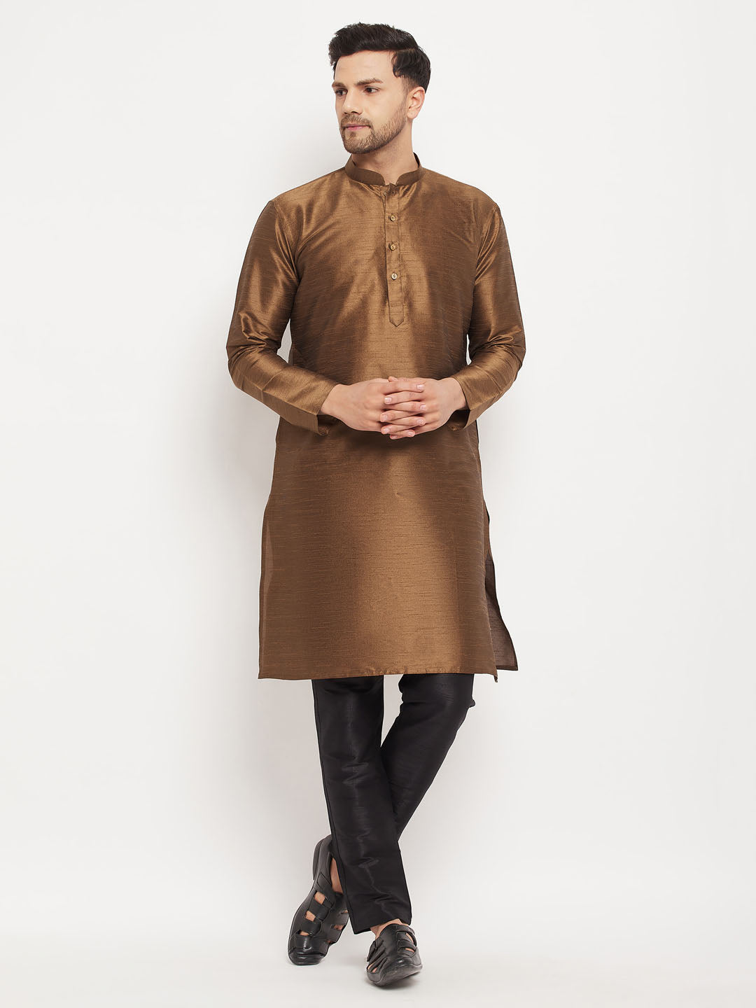 Men's Black Silk Blend Kurta Pyjama Set