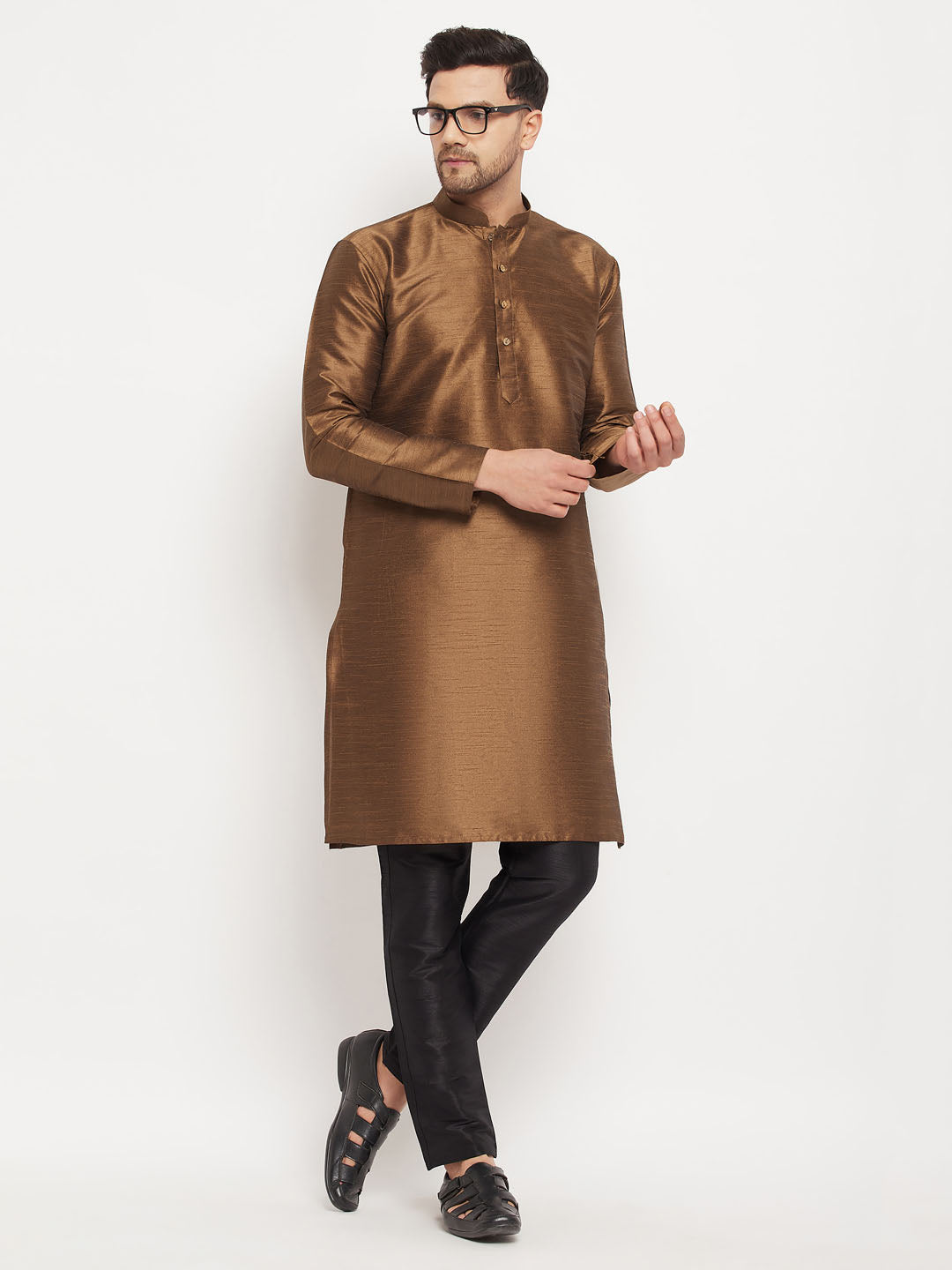 Men's Black Silk Blend Kurta Pyjama Set