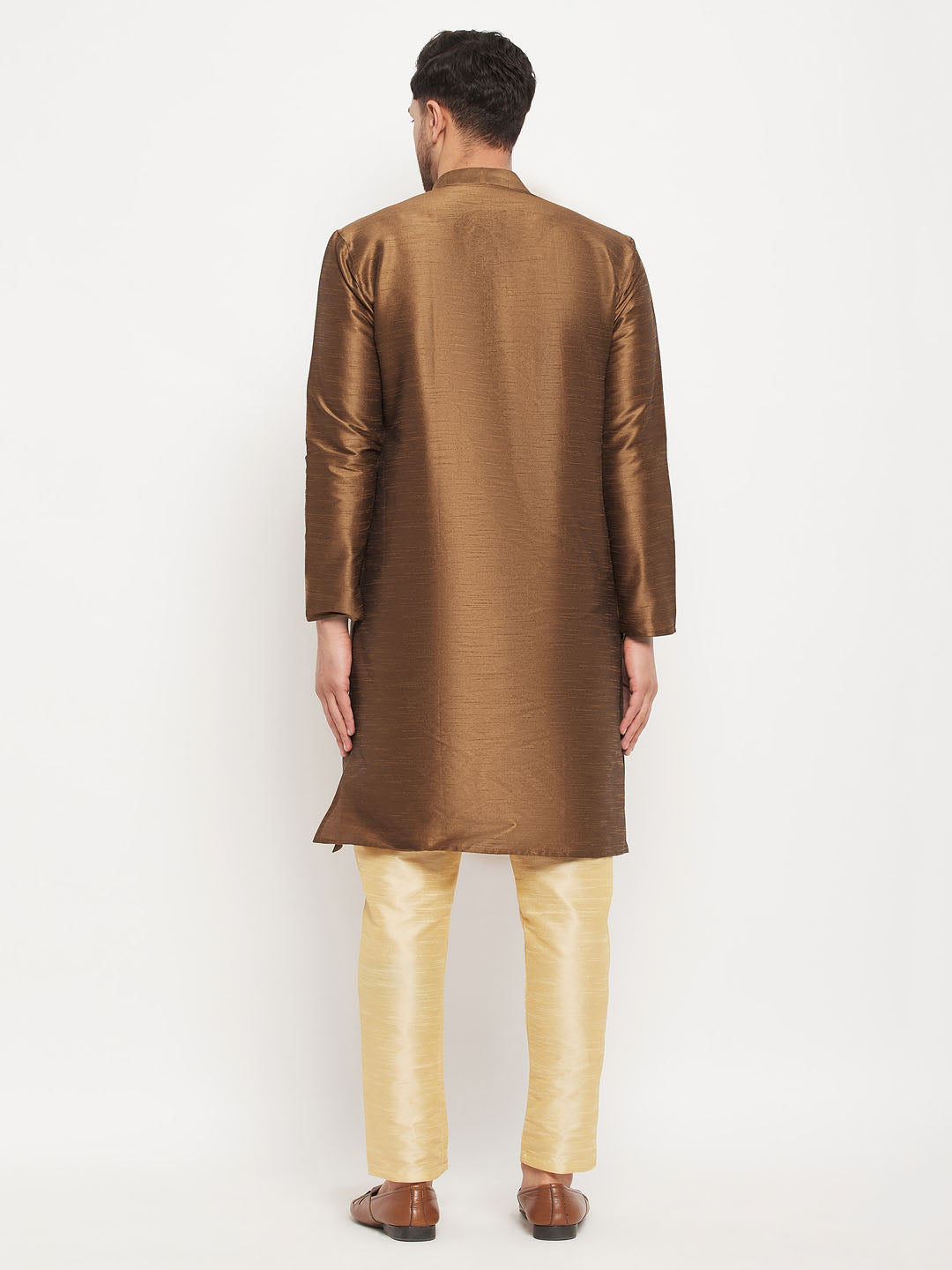 Men's Gold Silk Blend Kurta Pyjama Set