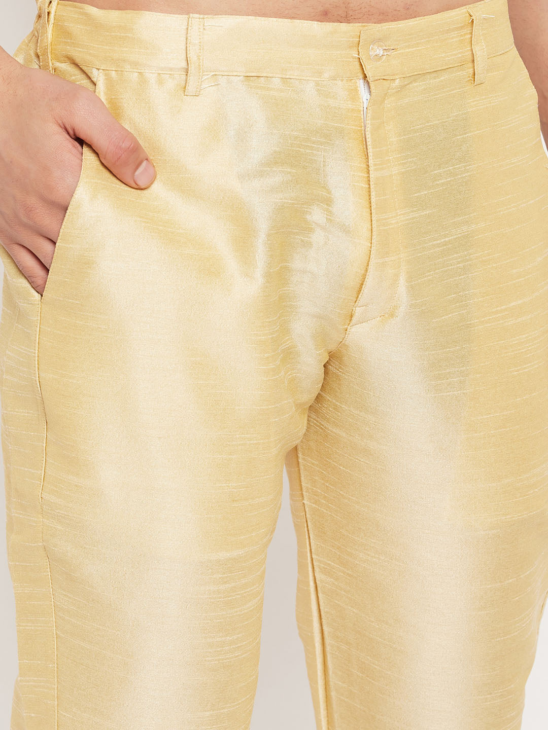 Men's Gold Silk Blend Kurta Pyjama Set