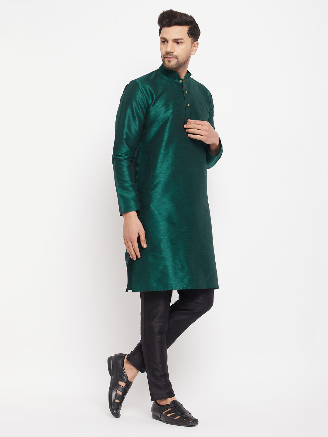 Men's Black Silk Blend Kurta Pyjama Set