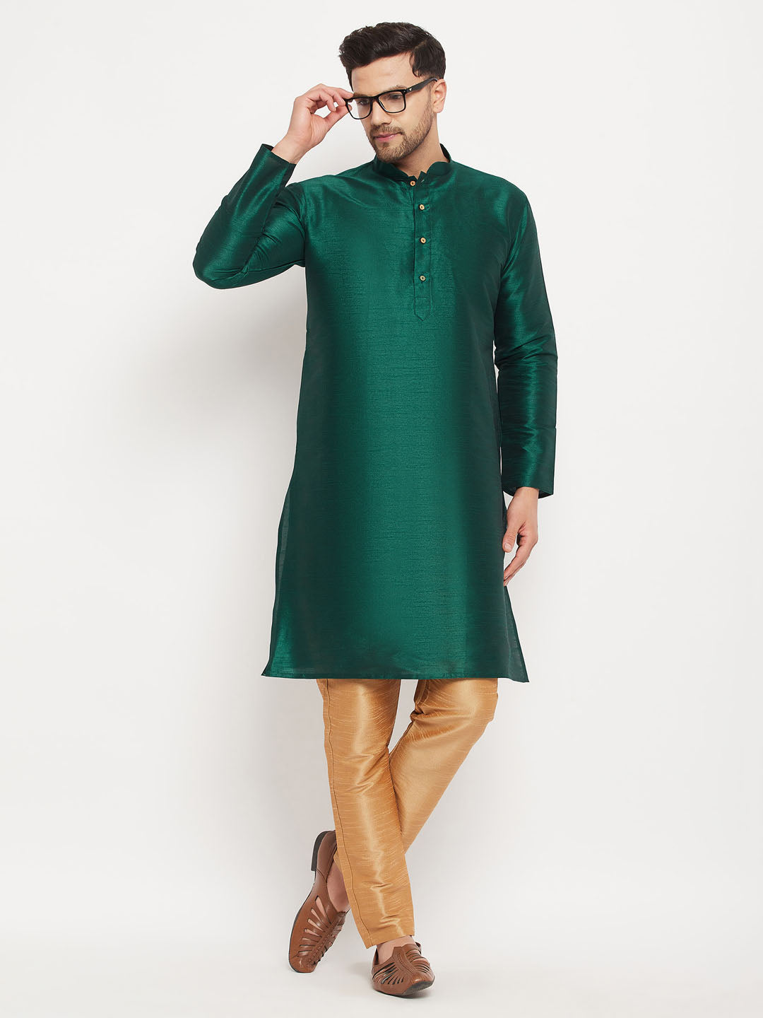 Men's Rose Gold Silk Blend Kurta Pyjama Set