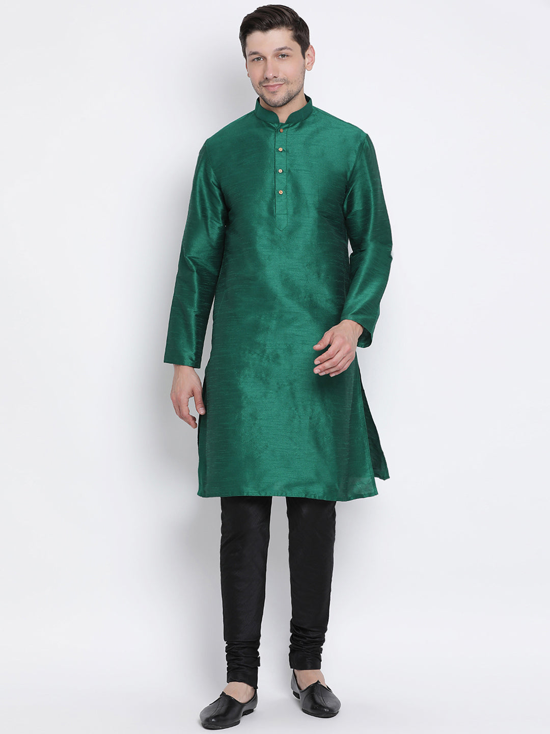 Men's Green Silk Blend Kurta Pyjama Set