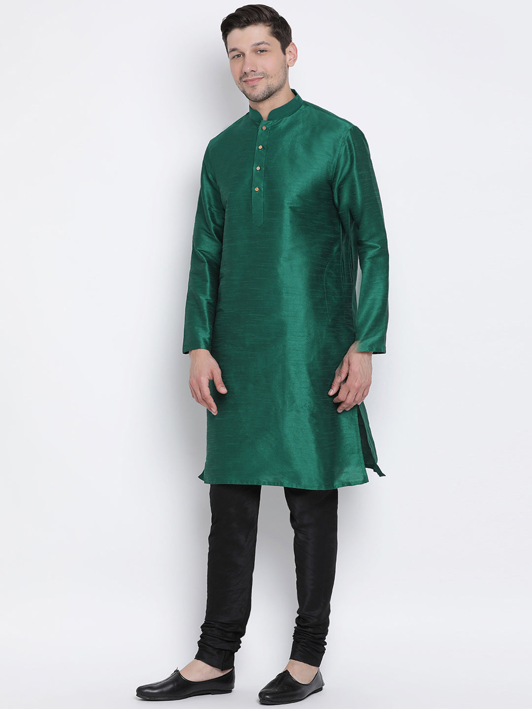 Men's Green Silk Blend Kurta Pyjama Set