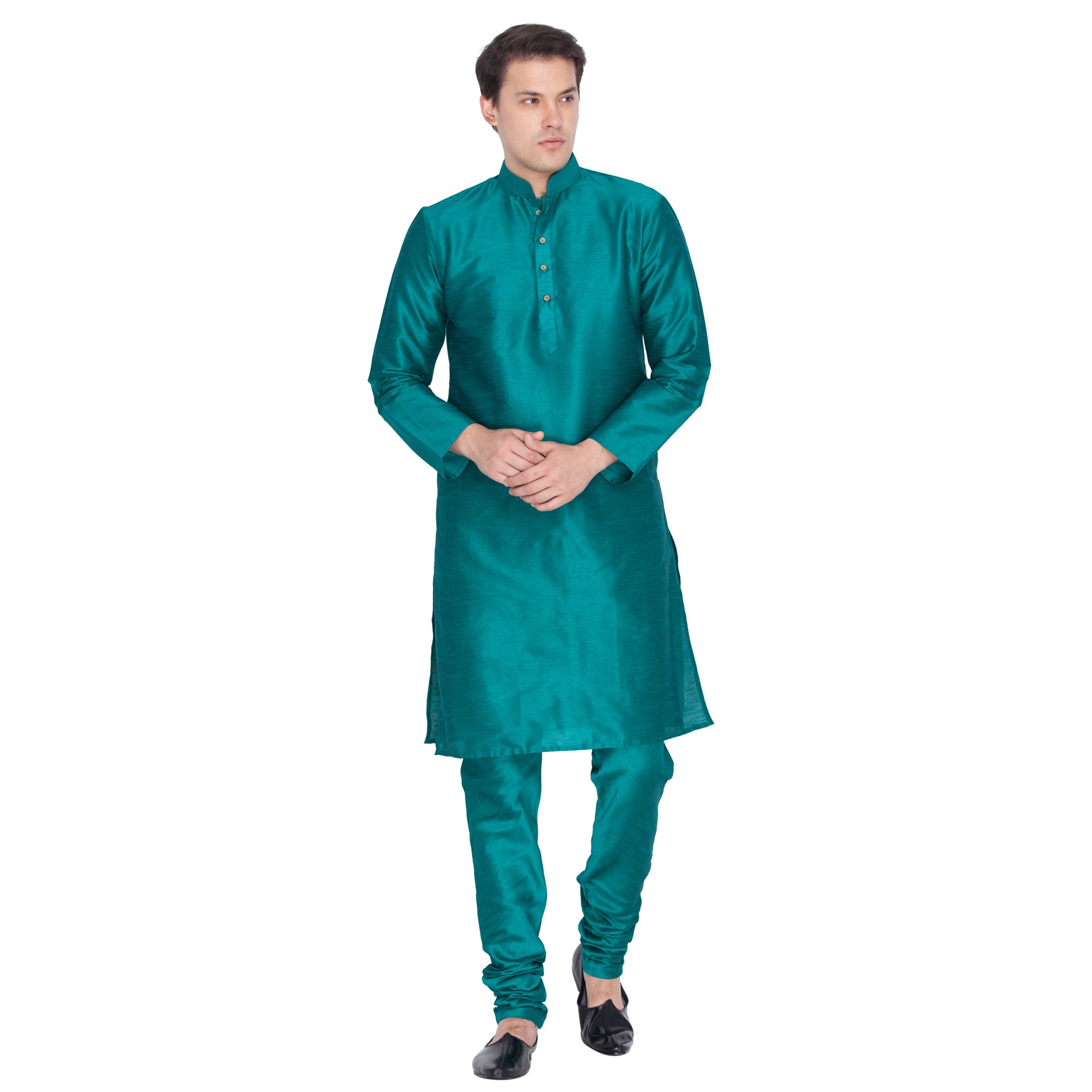 Men's Green Silk Blend Kurta Pyjama Set