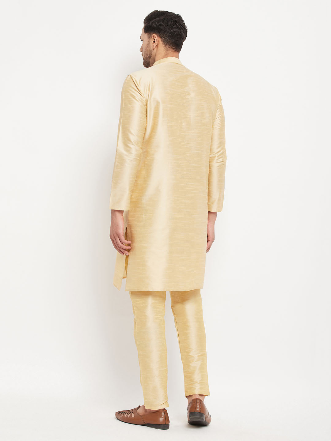 Men's Gold Silk Blend Kurta Pyjama Set