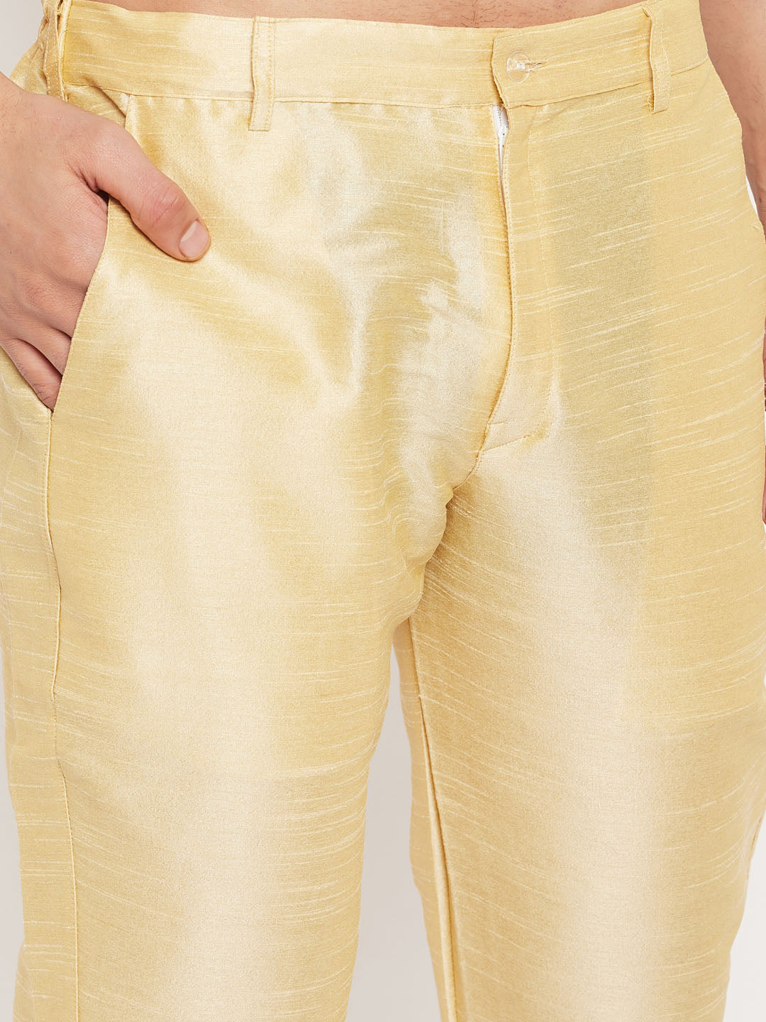 Men's Gold Silk Blend Kurta Pyjama Set