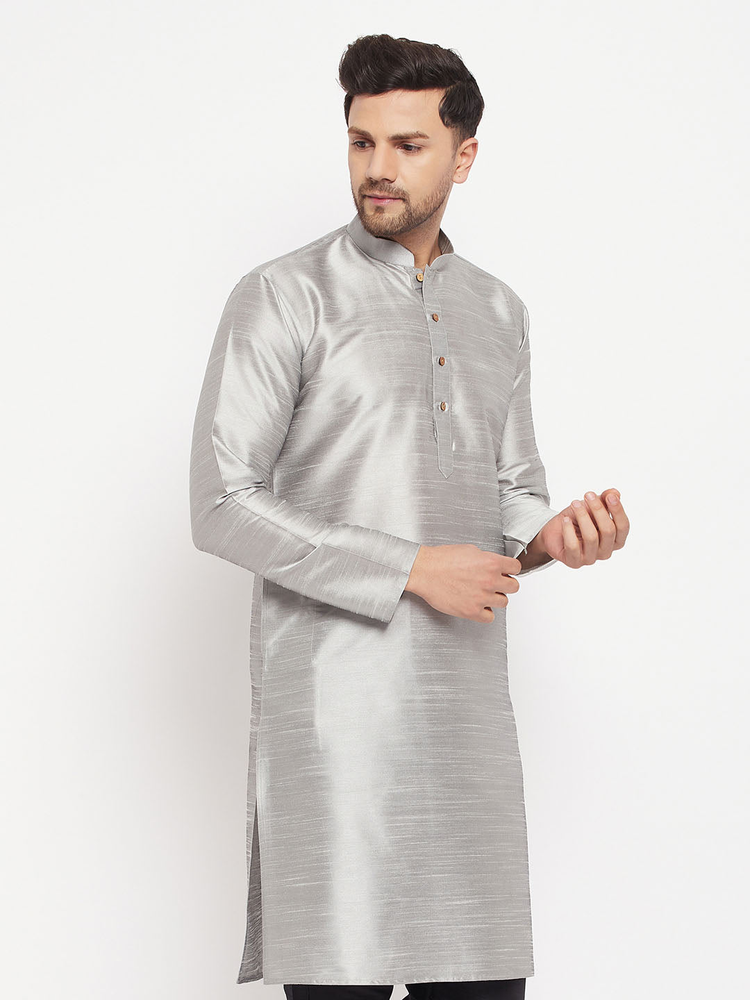 Men's Grey Silk Blend Kurta