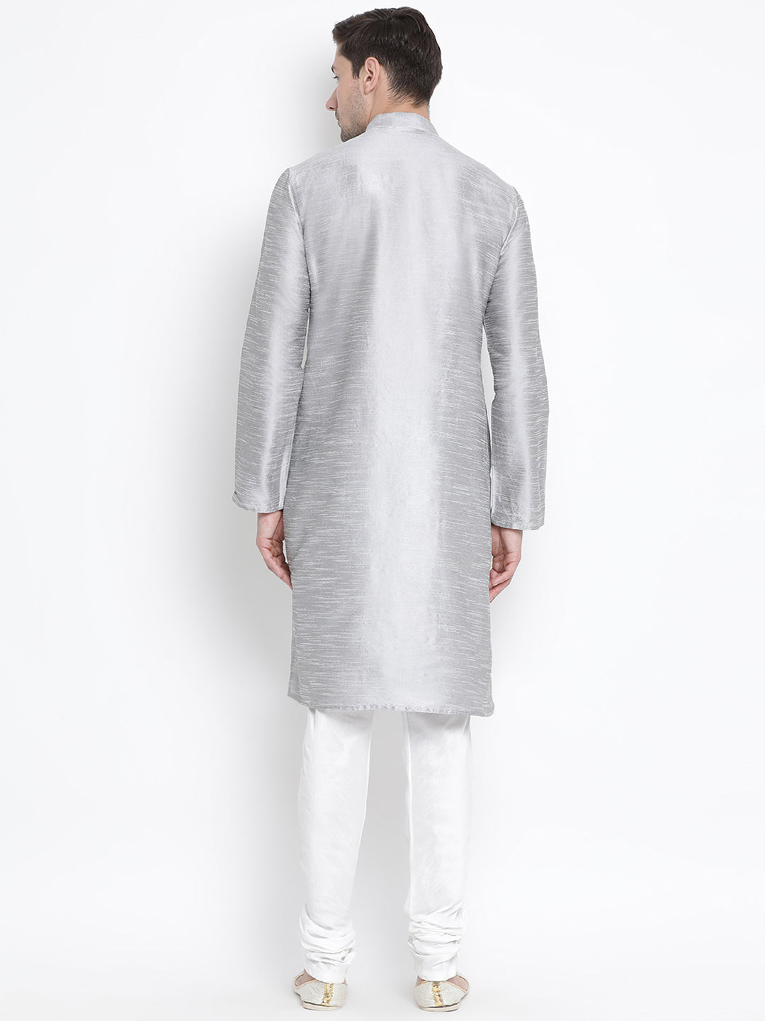 Men's Grey Silk Blend Kurta Pyjama Set