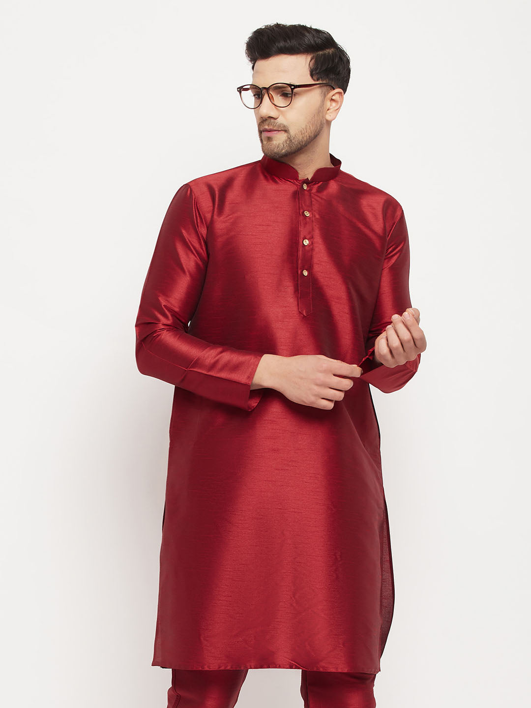 Men's Maroon Silk Blend Kurta