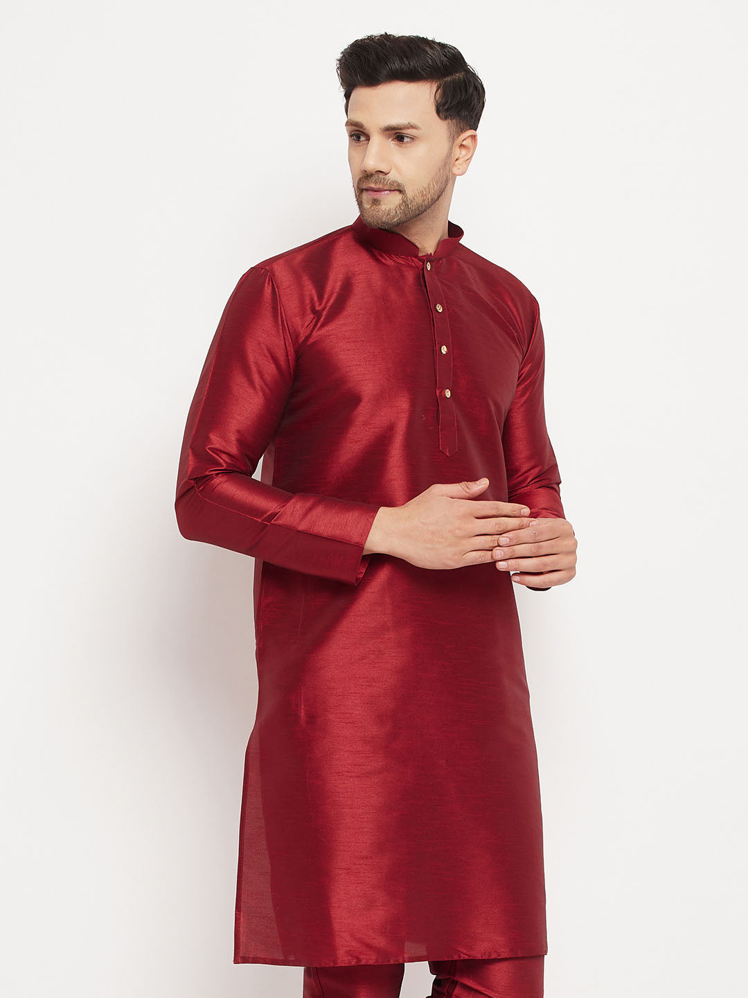 Men's Maroon Silk Blend Kurta