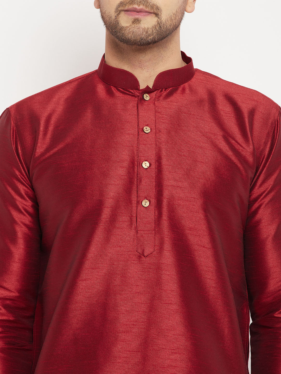 Men's Maroon And Gold Silk Blend Kurta Pyjama Set