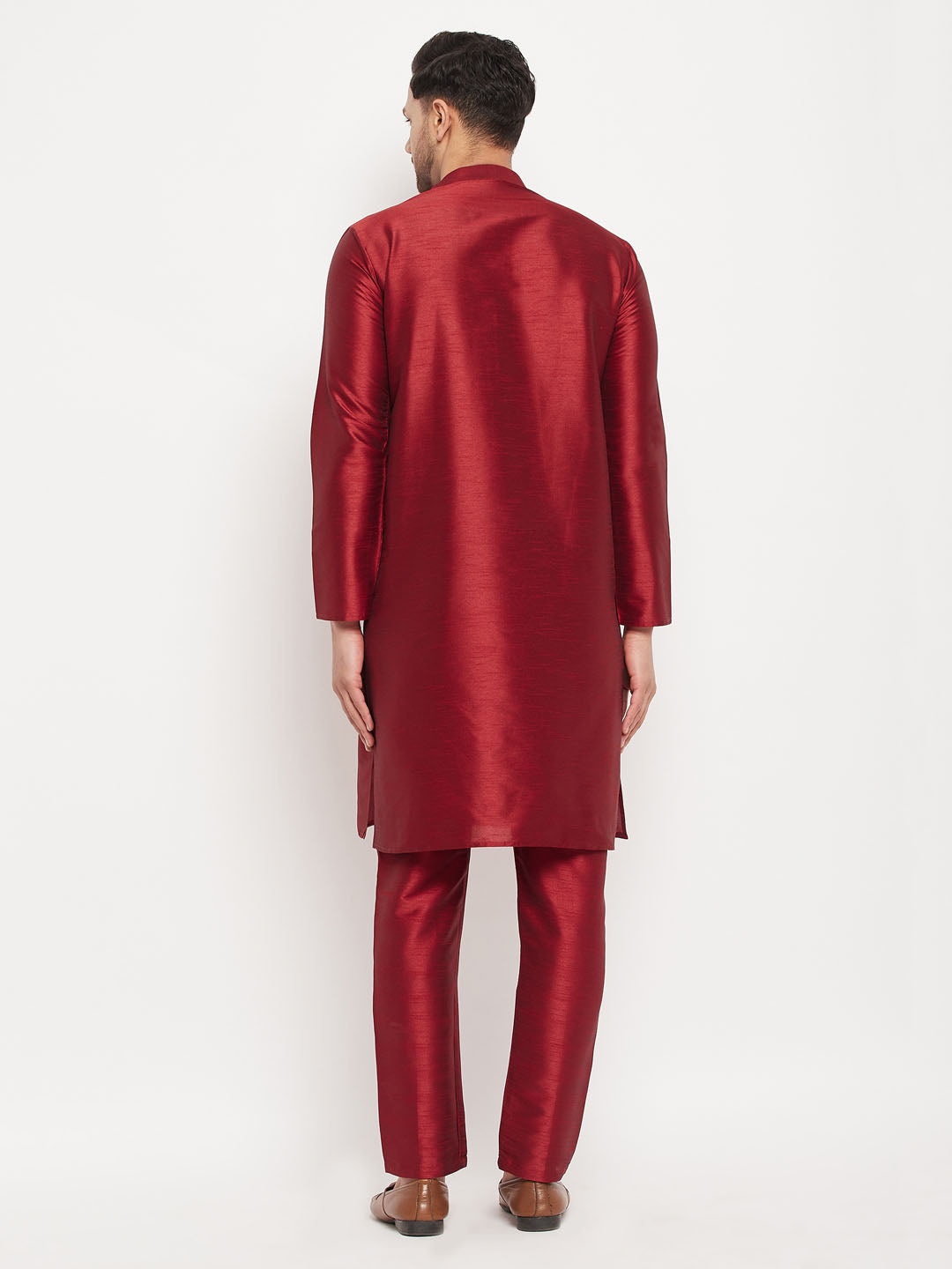 Men's Maroon Silk Blend Kurta Pyjama Set