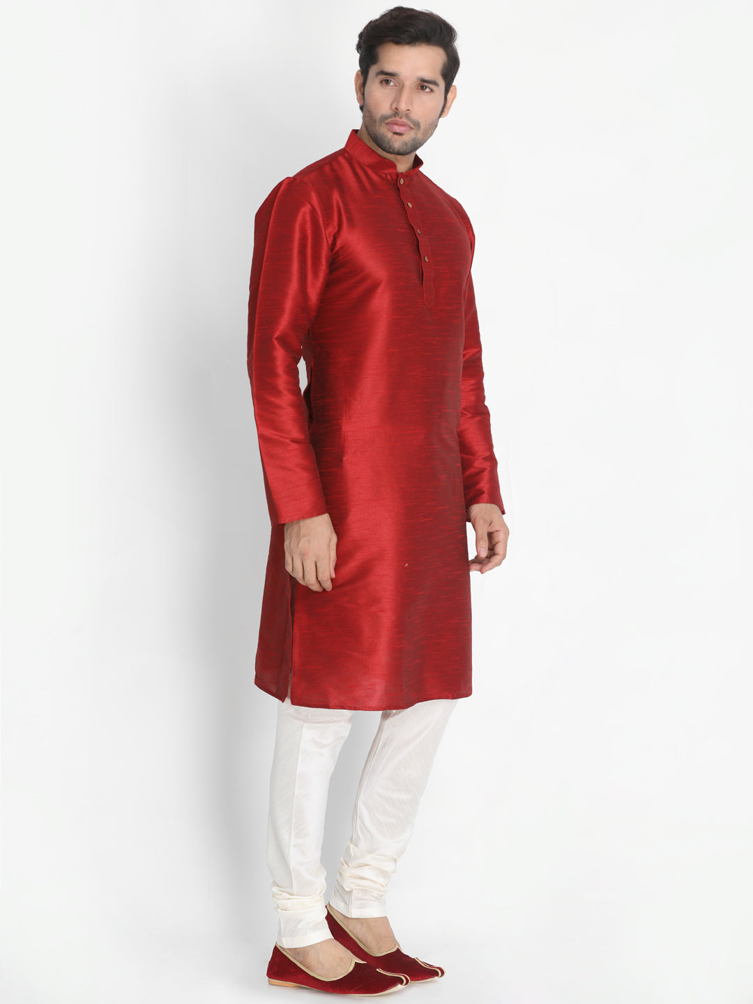 Men's Maroon Silk Blend Kurta Pyjama Set