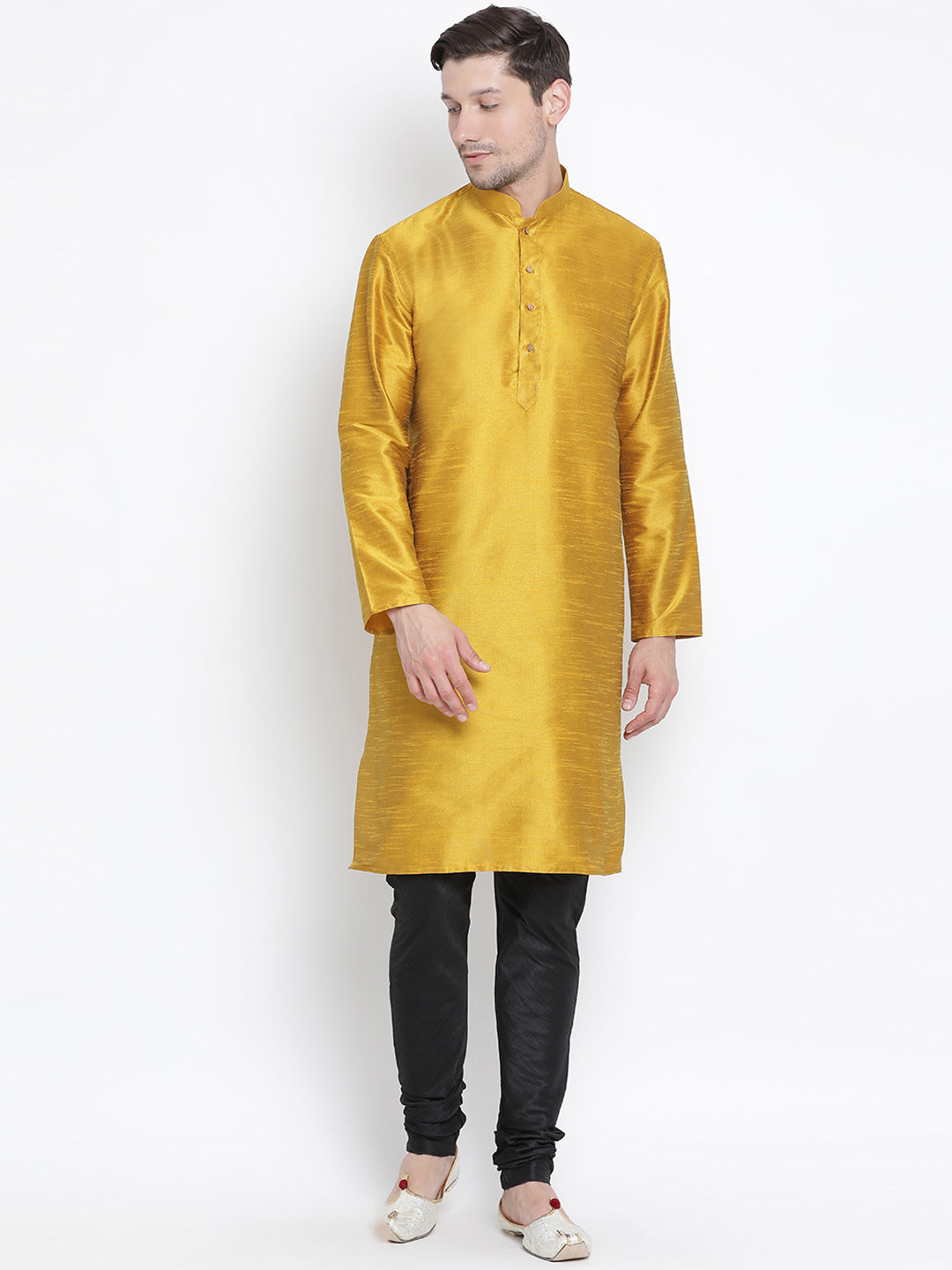 Men's Yellow Silk Blend Kurta Pyjama Set