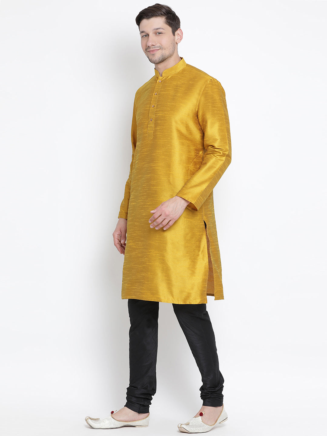 Men's Yellow Silk Blend Kurta Pyjama Set