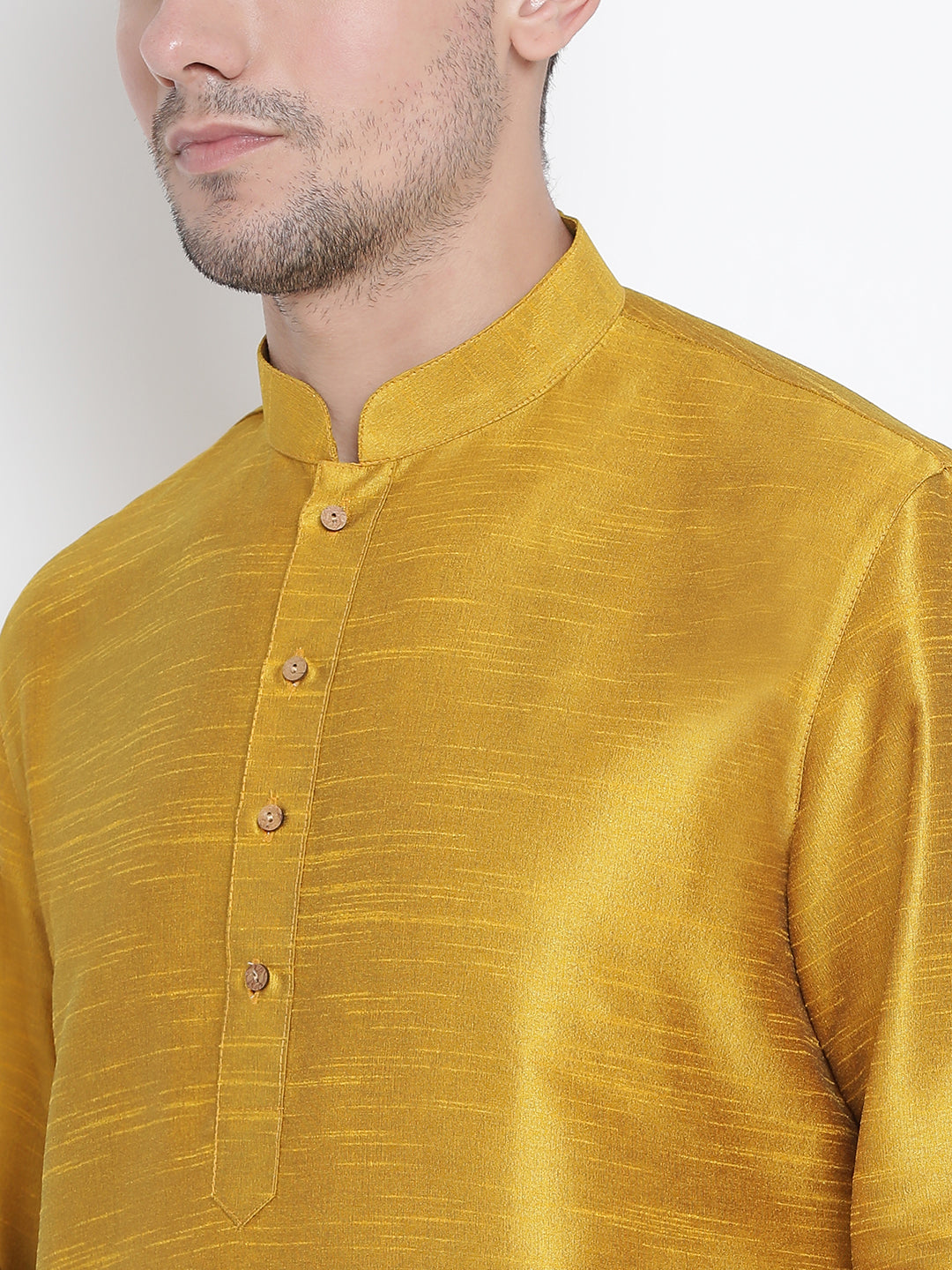 Men's Yellow Silk Blend Kurta Pyjama Set