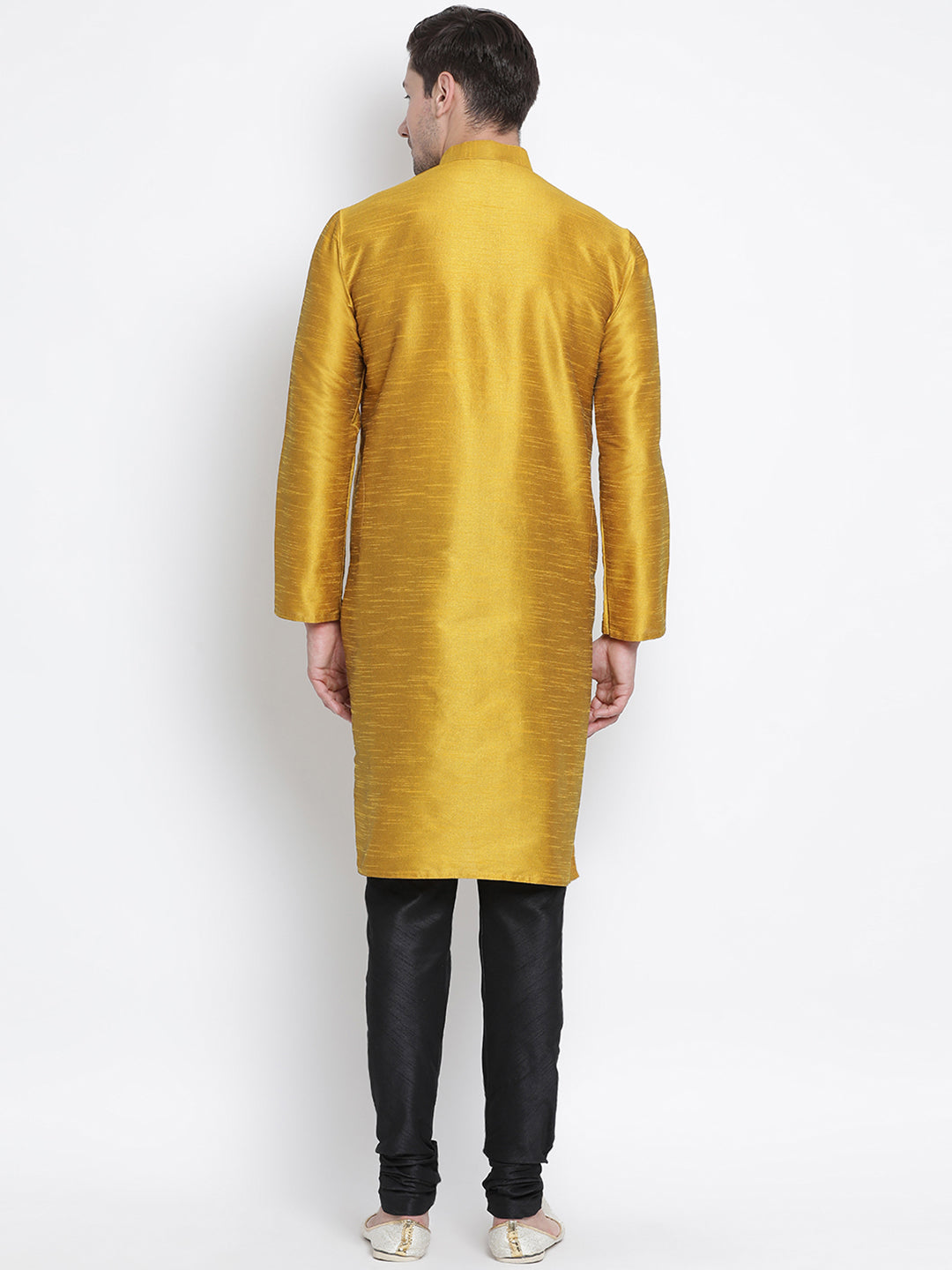 Men's Yellow Silk Blend Kurta Pyjama Set