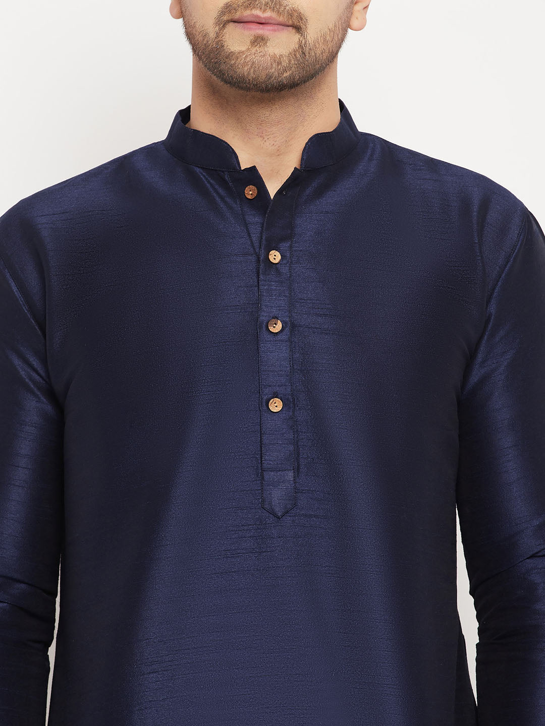 Men's Navy blue And Cream Silk Blend Kurta Pyjama Set