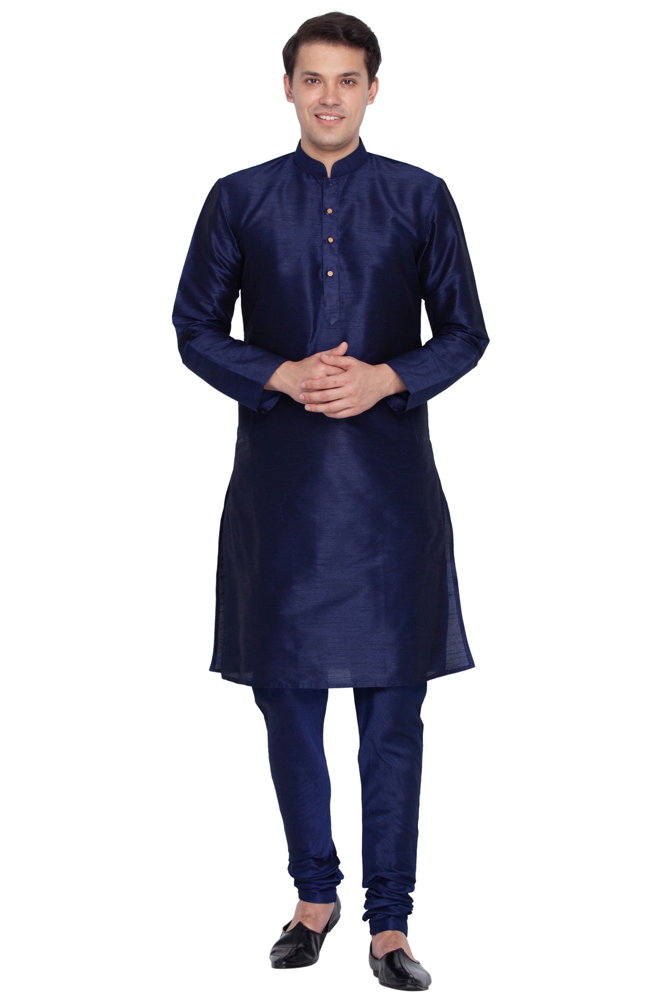 Men's Dark Blue Silk Blend Kurta Pyjama Set