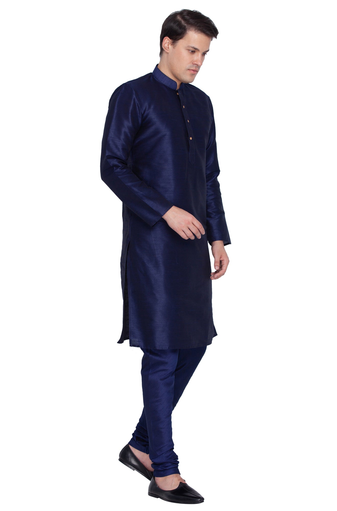 Men's Dark Blue Silk Blend Kurta Pyjama Set