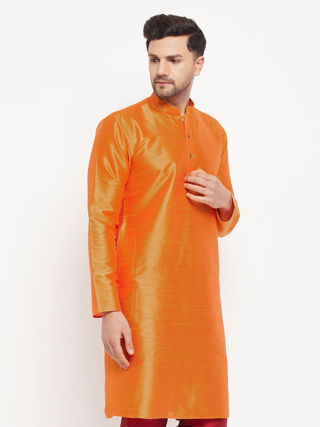 Men's Orange Silk Blend Kurta