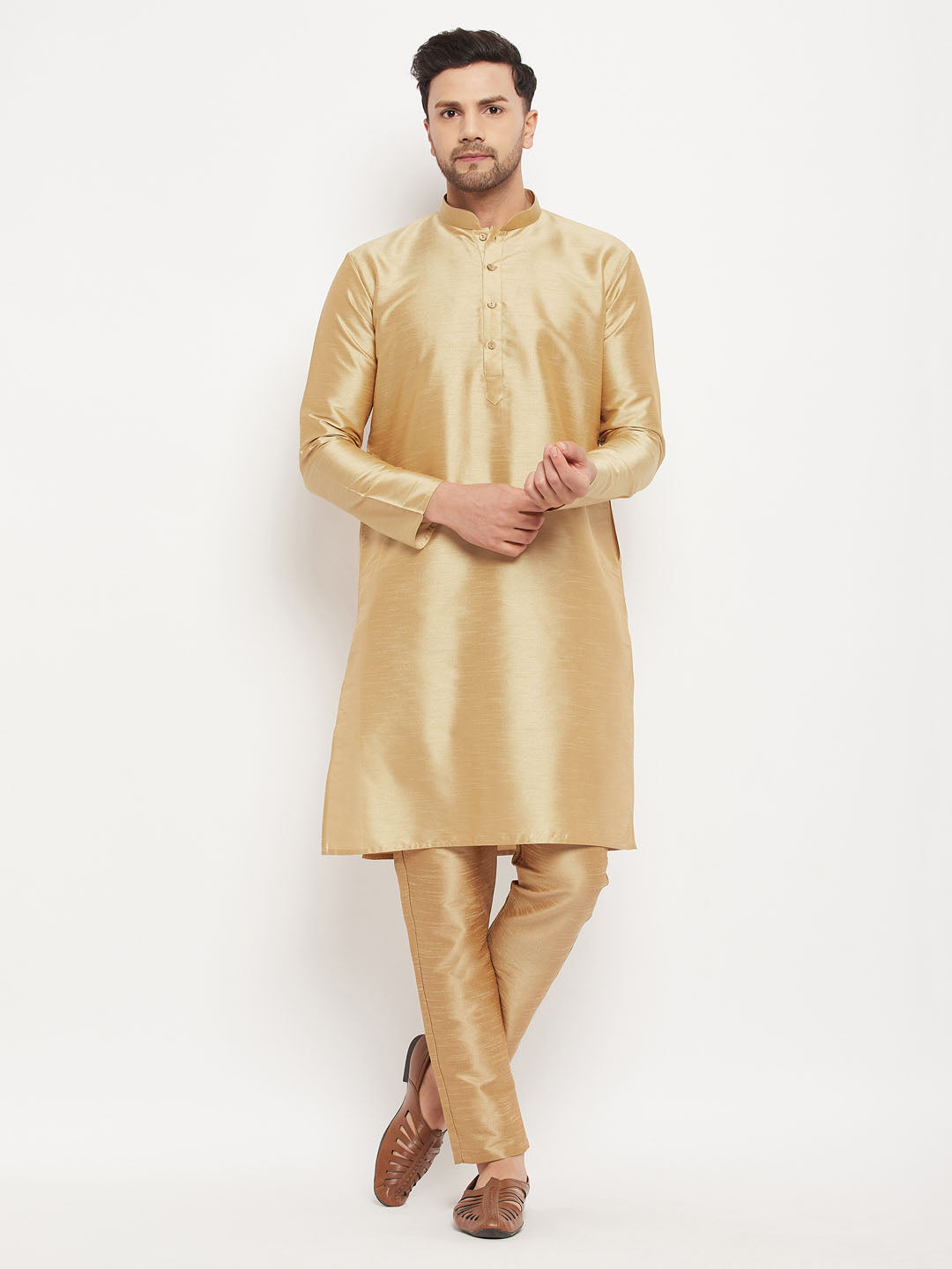 Men's Rose Gold Silk Blend Kurta Pyjama Set