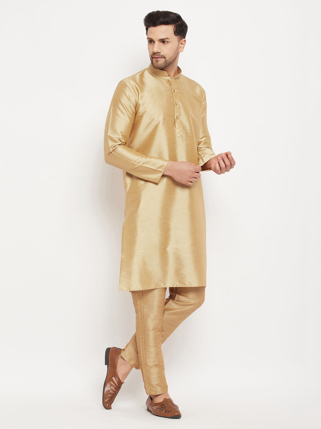 Men's Rose Gold Silk Blend Kurta Pyjama Set