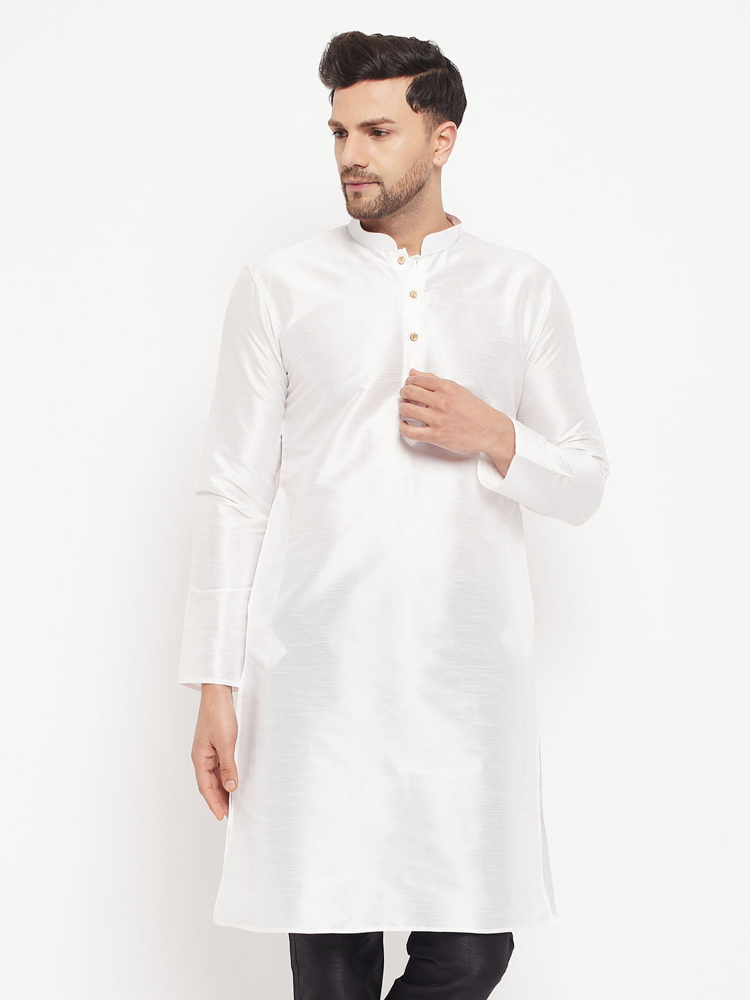 Men's White Silk Blend Kurta