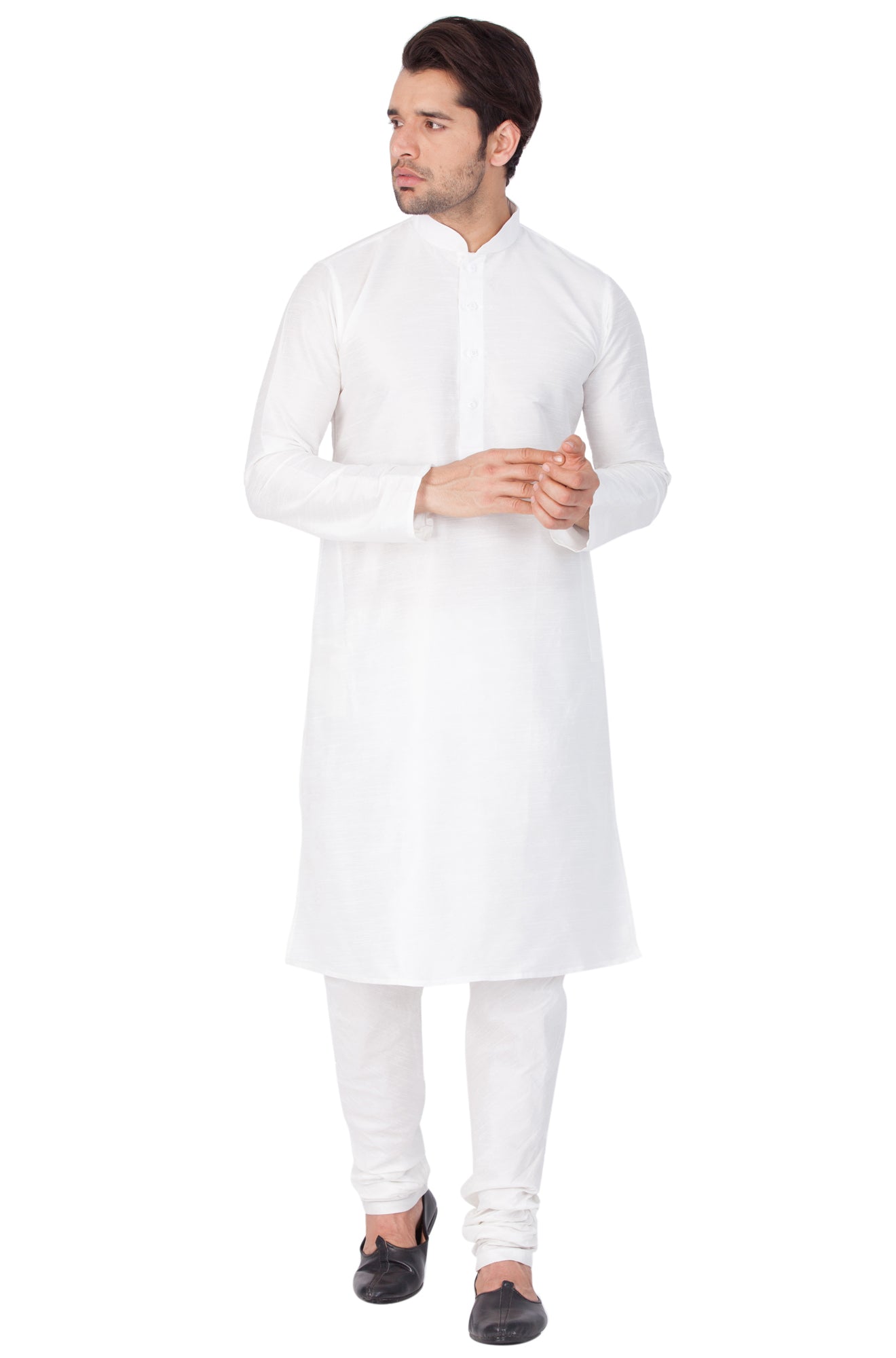 Men's White Silk Blend Kurta Pyjama Set