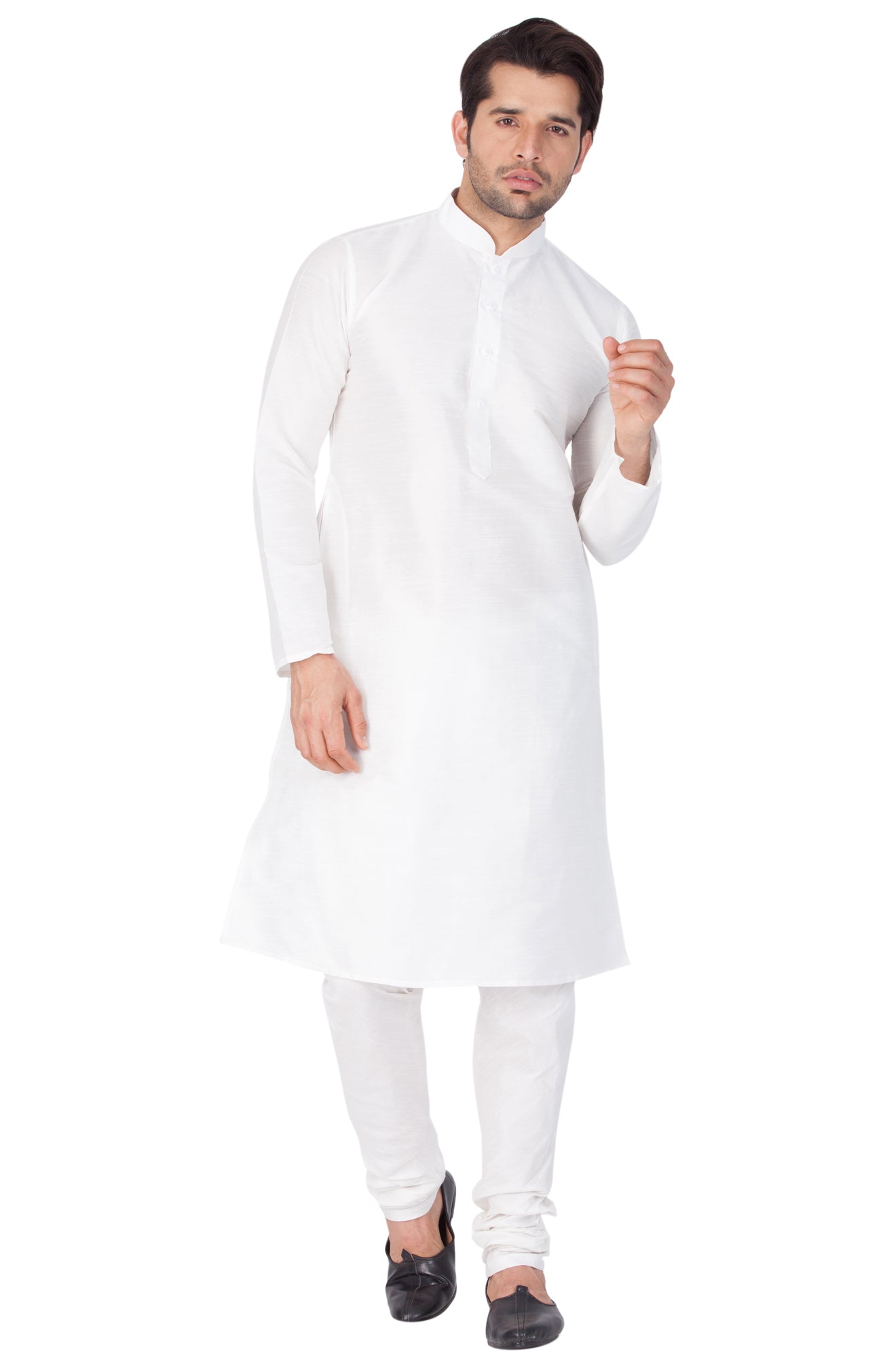 Men's White Silk Blend Kurta Pyjama Set