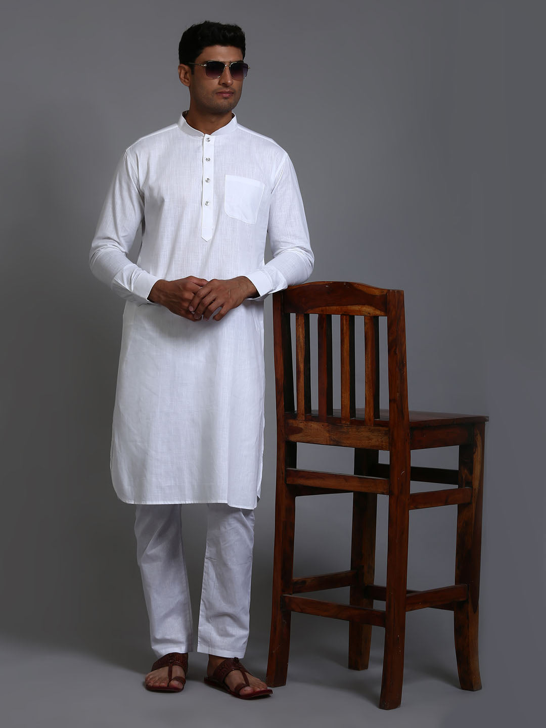 Men's White Cotton Linen Kurta Pyjama Set