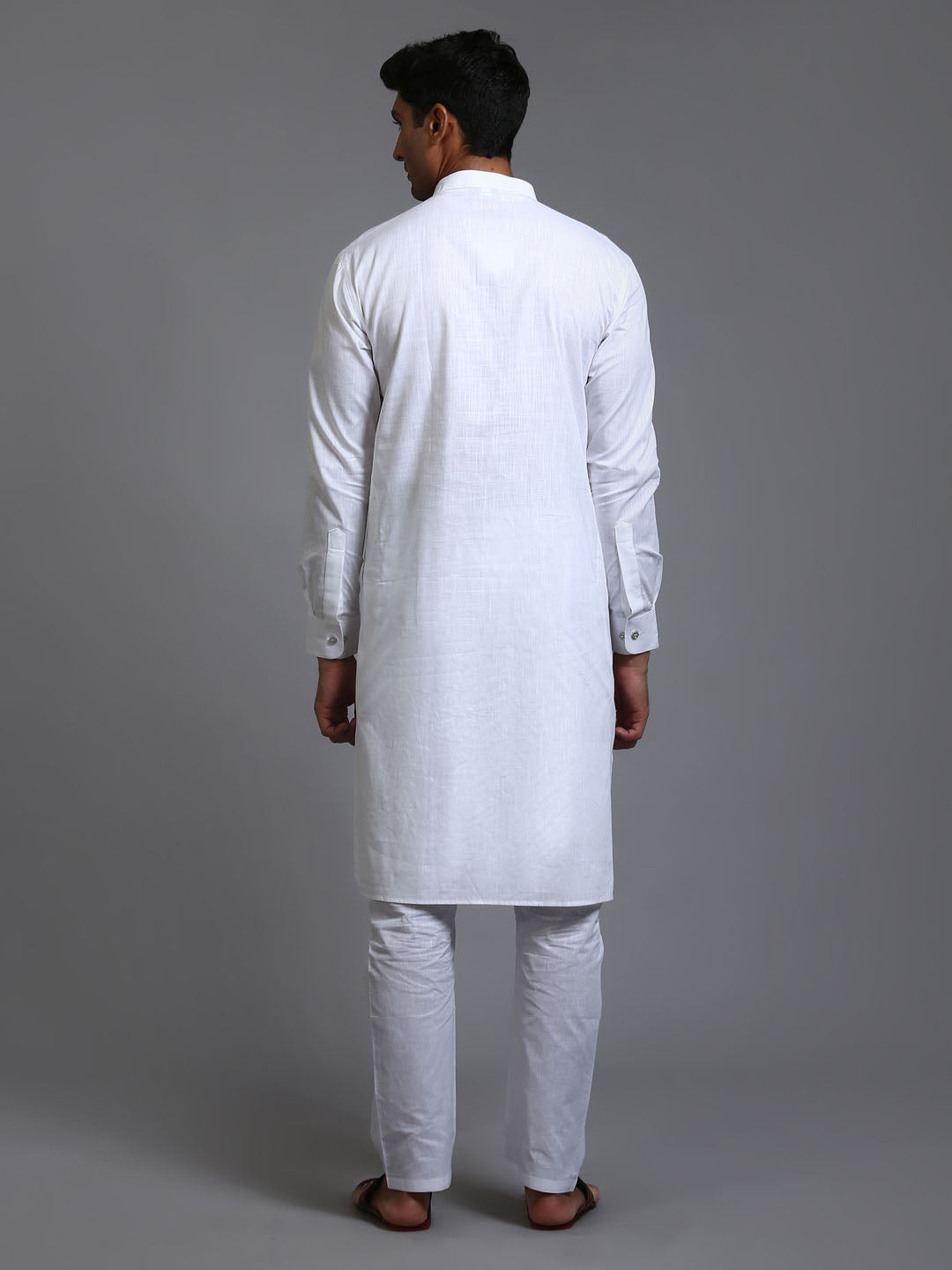 Men's White Cotton Linen Kurta Pyjama Set