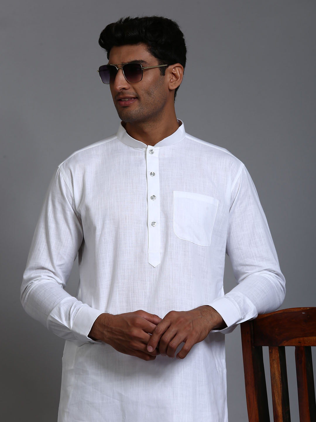 Men's White Cotton Linen Kurta Pyjama Set